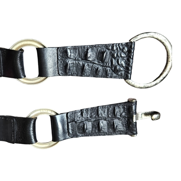Landes black croc textured leather belt rustic silvery hook & eye buckle size M - Picture 10 of 15